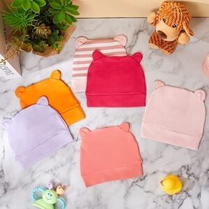 NWT GEYOGA - 6-Piece Newborn Baby Hat with Bear Ears for 0-3mos.